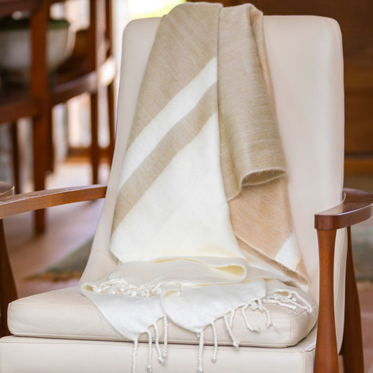 Handwoven Alpaca Throw Blanket From Ecuador - Tobacco & Wheat - Kallpa Collection