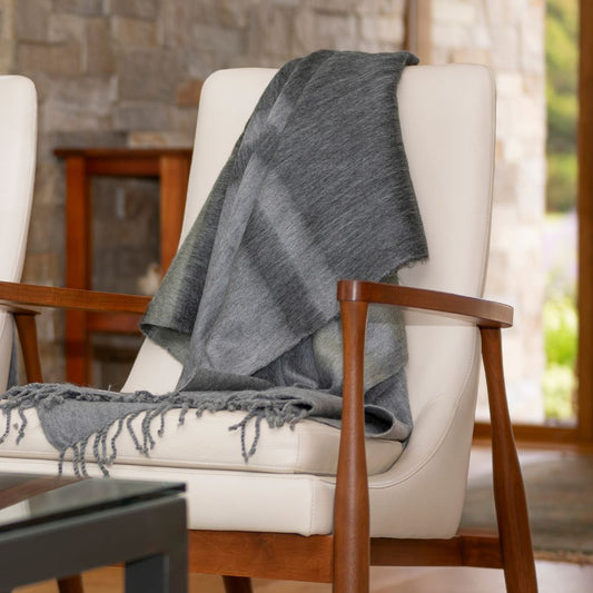 Handwoven Alpaca Throw Blanket From Ecuador - Storm Grays & Olive - Kallpa Collection