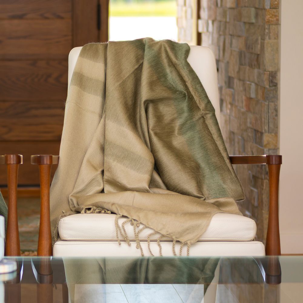 Handwoven Alpaca Throw Blanket From Ecuador - Tobacco Olive & Khaki - Kallpa Collection