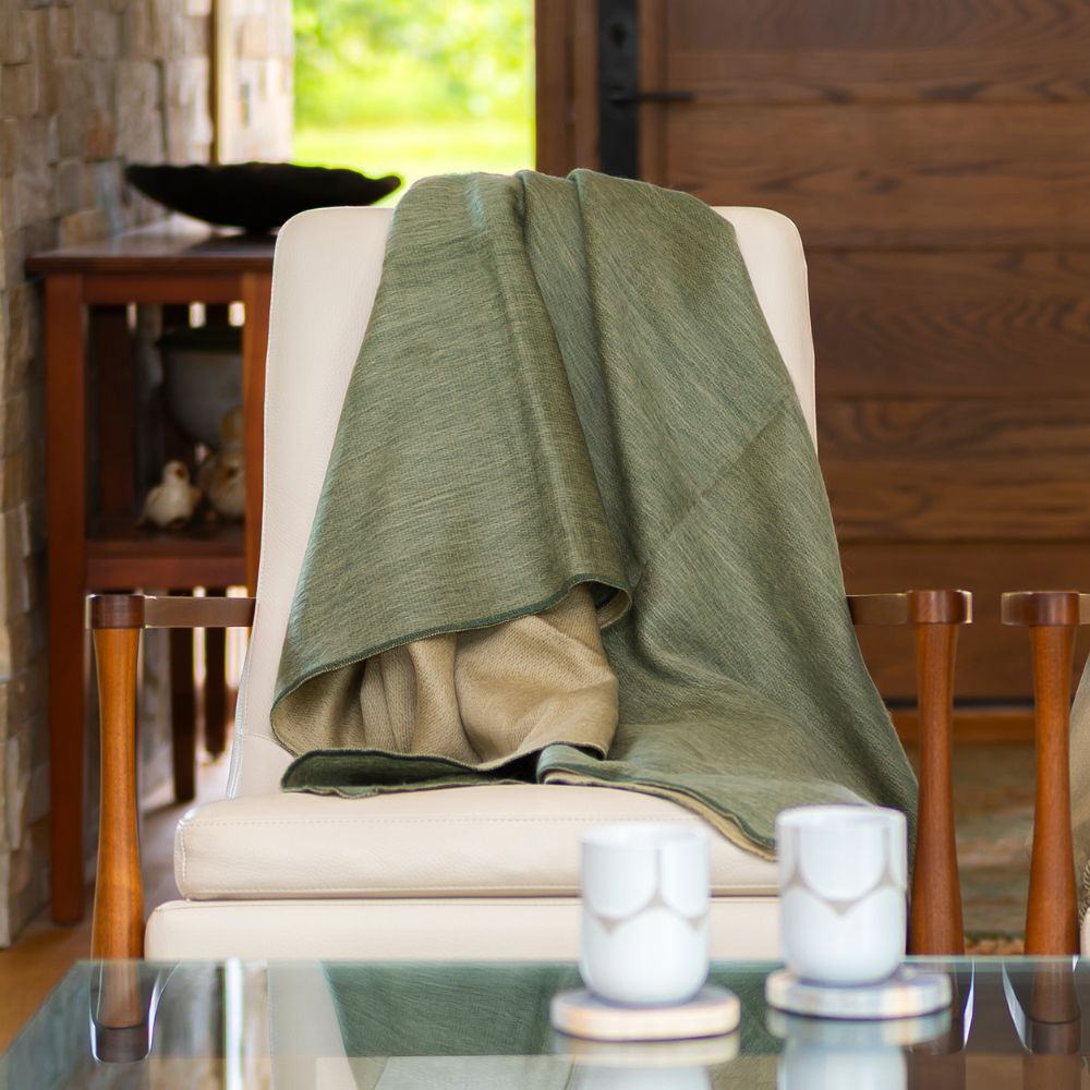 Reversible Alpaca Throw Blanket Handwoven From Ecuador - Khaki & Olive Green - Kani Collection