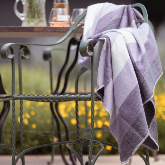 Alpaca Throw Blanket Handwoven From Ecuador - Purples Lavender & Cream - Nawi Collection