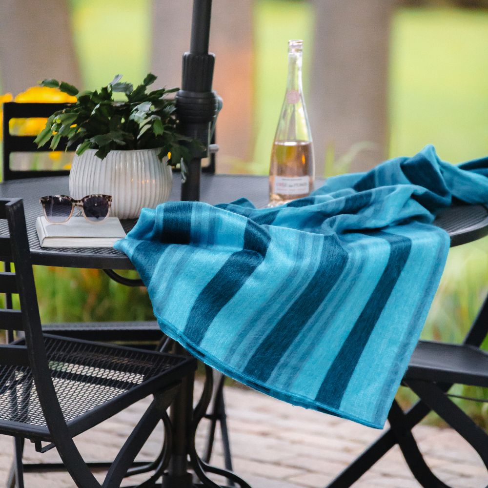 Alpaca Throw Blanket Handwoven From Ecuador - Nawi Collection - Lustrous Blue