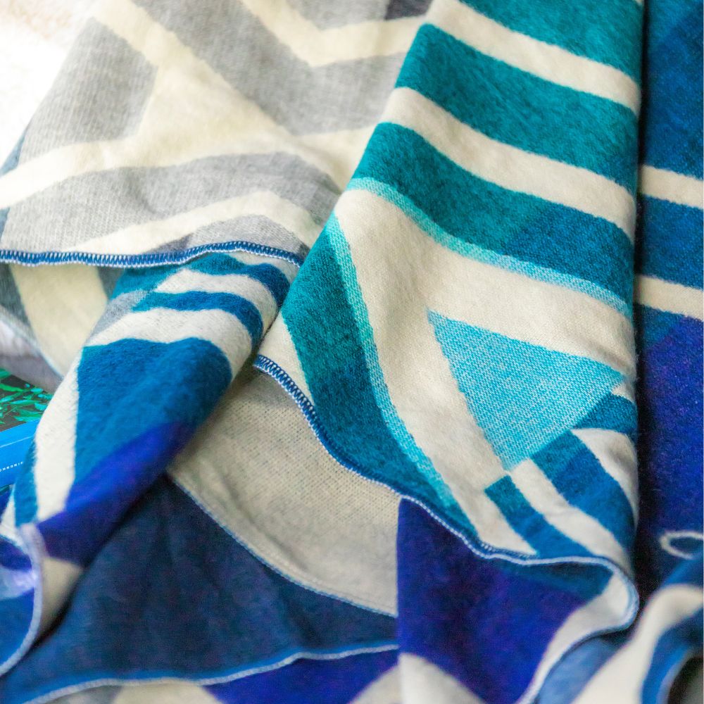 Handwoven Reversible Chevron Vibrant Blues Alpaca Throw Blanket - Yachana Collection