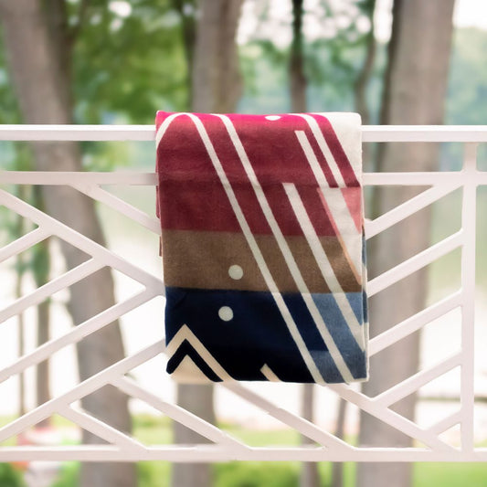 Handwoven Reversible Chevron Red Blue Peach & Brown Alpaca Throw Blanket - Yachana Collection