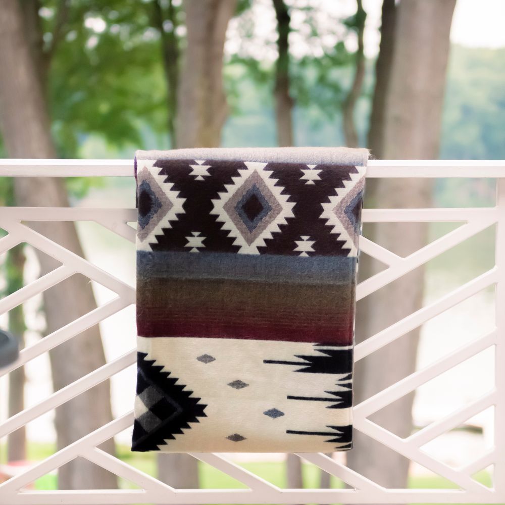 Handwoven Reversible Sunset Diamond Red Brown Blue & Cream Alpaca Throw Blanket - Yachana Collection