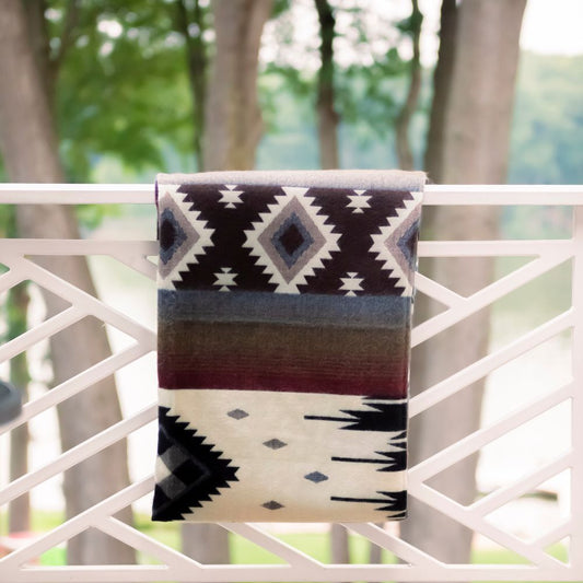 Handwoven Reversible Sunset Diamond Red Brown Blue & Cream Alpaca Throw Blanket - Yachana Collection