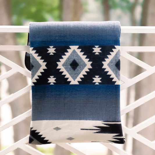 Handwoven Reversible Diamond Dark Blue Gray & Black Alpaca Throw Blanket - Yachana Collection