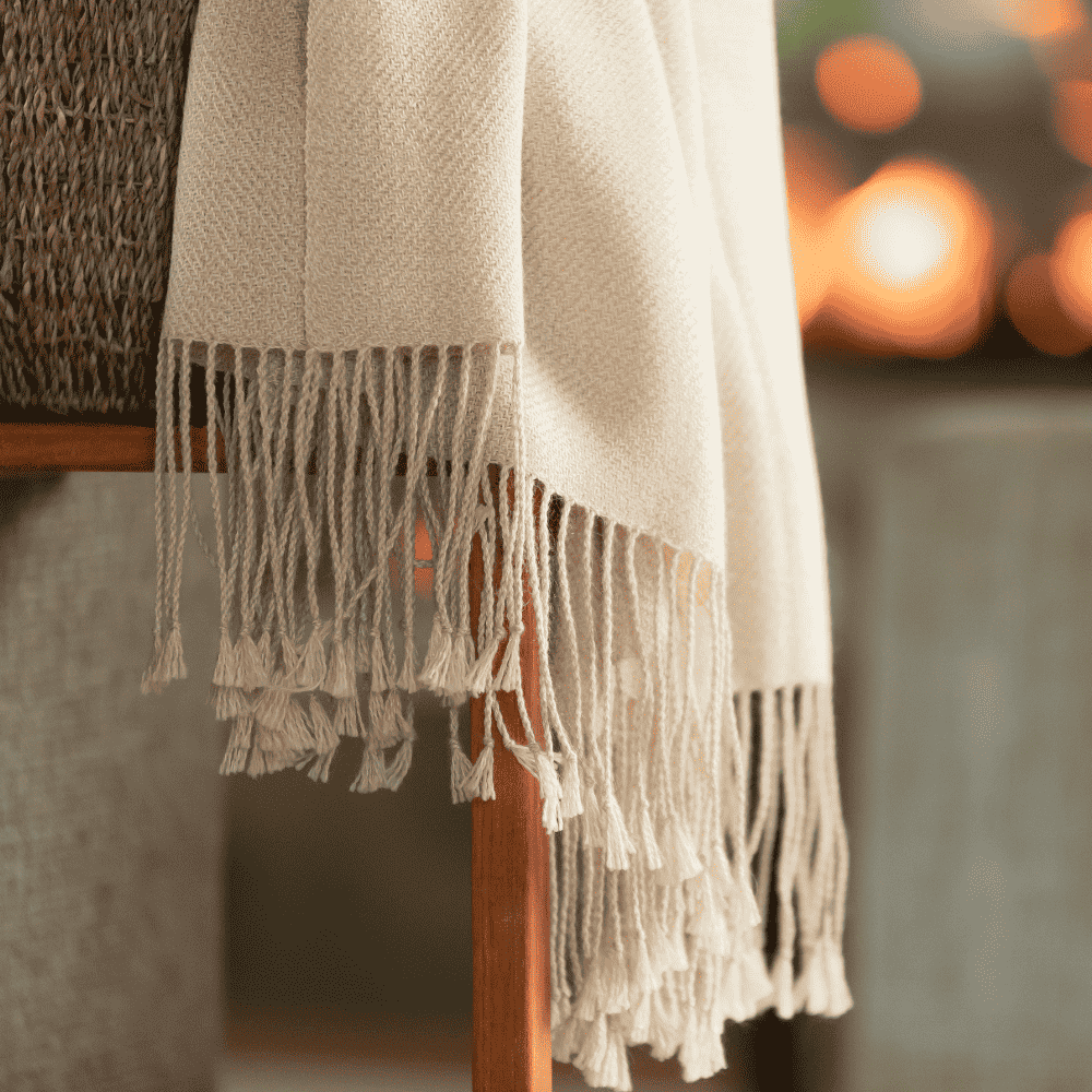 Handloomed 100% Undyed Baby Alpaca Ivory Mist Throw Blanket From Peru - Wasi Collection