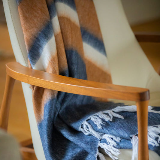 Handwoven Alpaca Throw Blanket From Ecuador - Copper & Navy Camilo Throw - Kallpa Collection