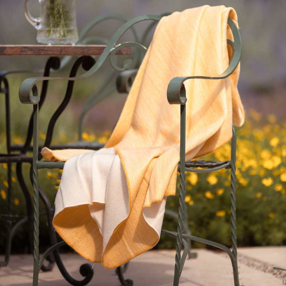 Reversible Alpaca Throw Blanket Handwoven From Ecuador - Daffodil & White - Kani Collection