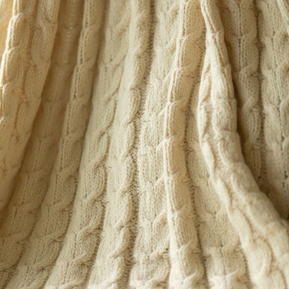 Handloomed Peruvian Pima Cotton & Undyed Baby Alpaca Ivory Cable Throw Blanket - Muru Collection