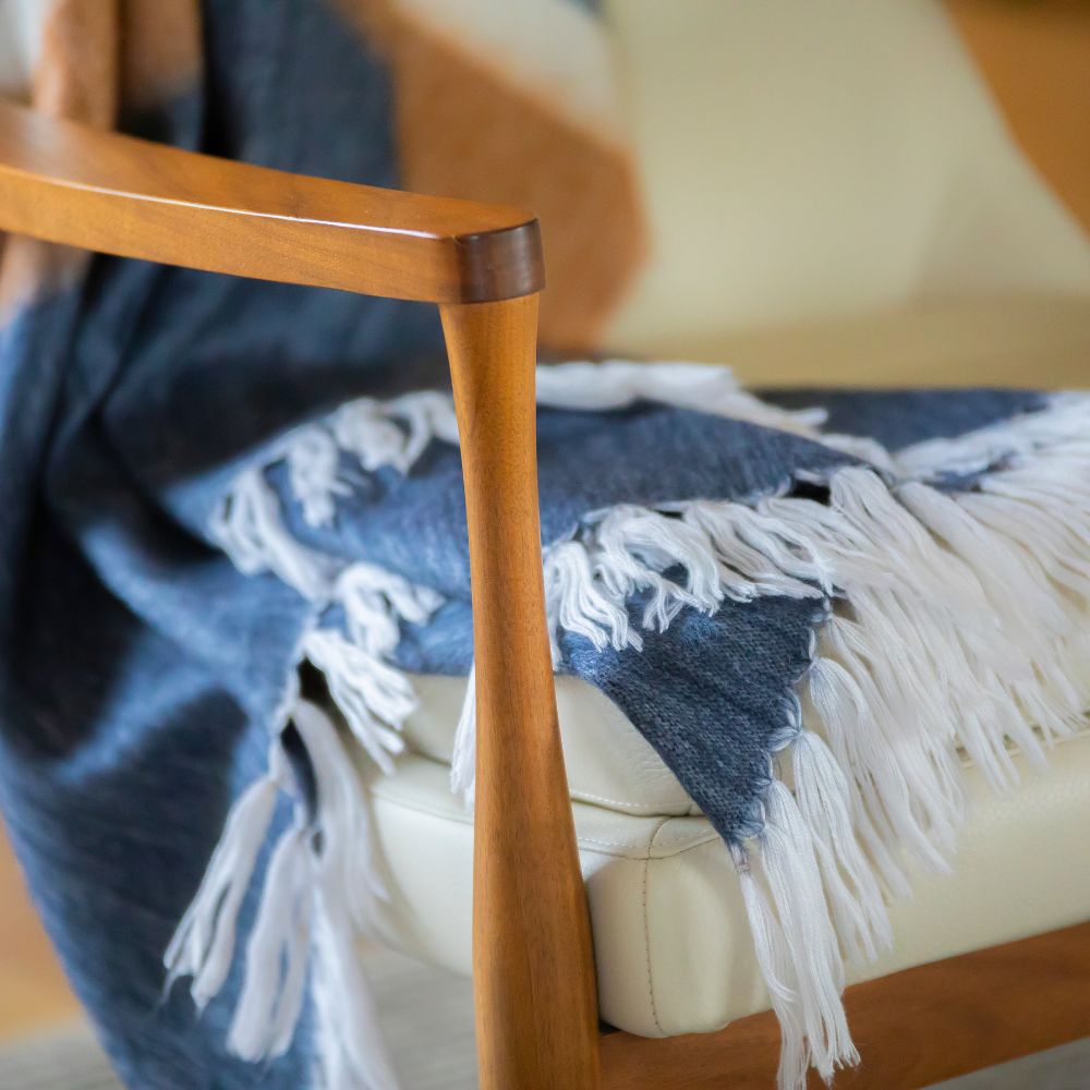 Handwoven Alpaca Throw Blanket From Ecuador - Copper & Navy Camilo Throw - Kallpa Collection