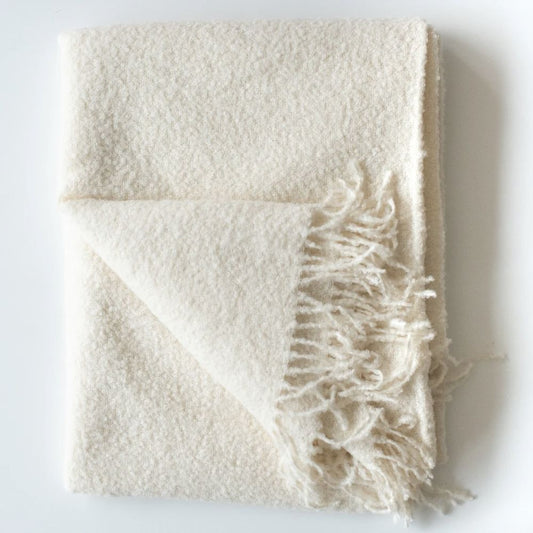 Handloomed Alpaca Bouclé Ivory Throw Blanket From Peru