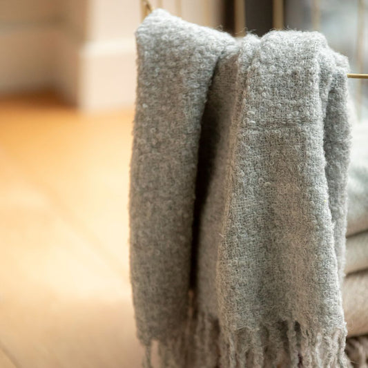 Handloomed Alpaca Bouclé Silver Throw Blanket From Peru