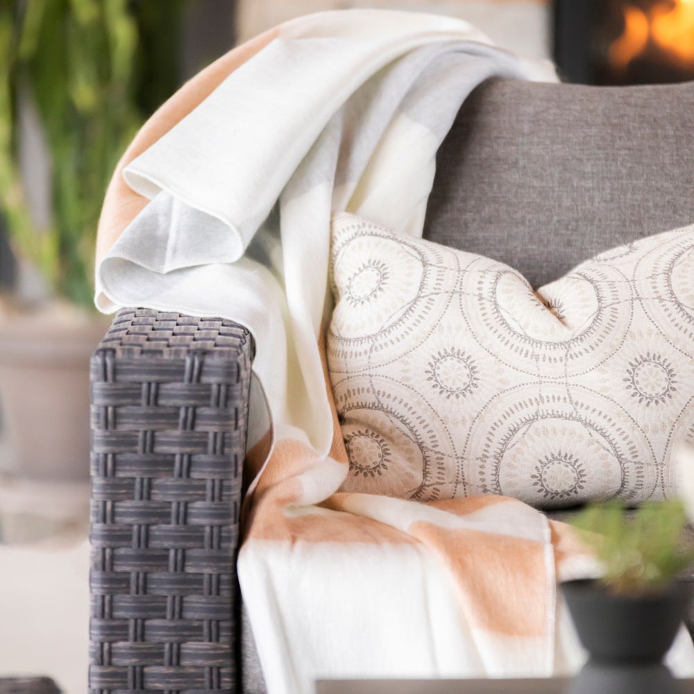 Handwoven Alpaca Throw Blanket From Ecuador -  Apricot Mist - Kallpa Collection
