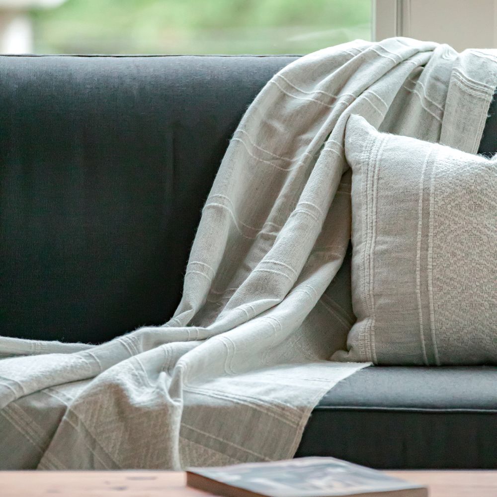 Handloomed Alpaca Throw Blanket From Peru - Gray & Ivory CloudHaven - Allira Collection