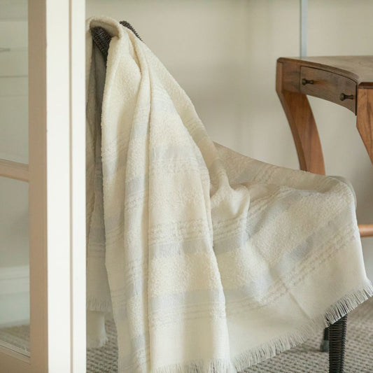 Handloomed Alpaca Throw Blanket - Silver & Ivory Moon Mist - Allira Collection