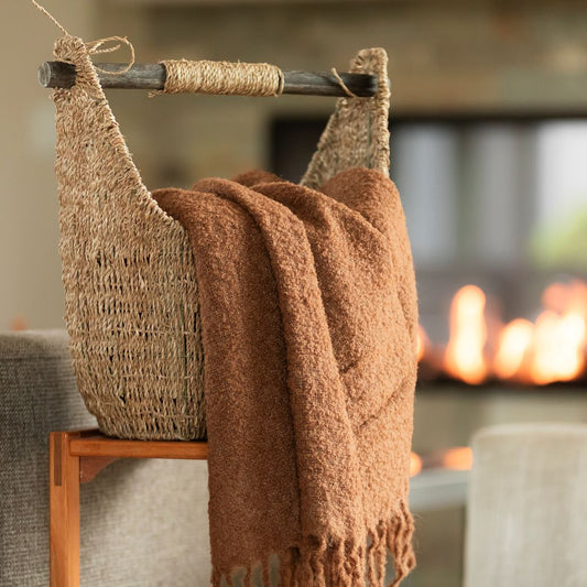Handloomed Alpaca Throw Blanket Bouclé Cacao Brown From Peru