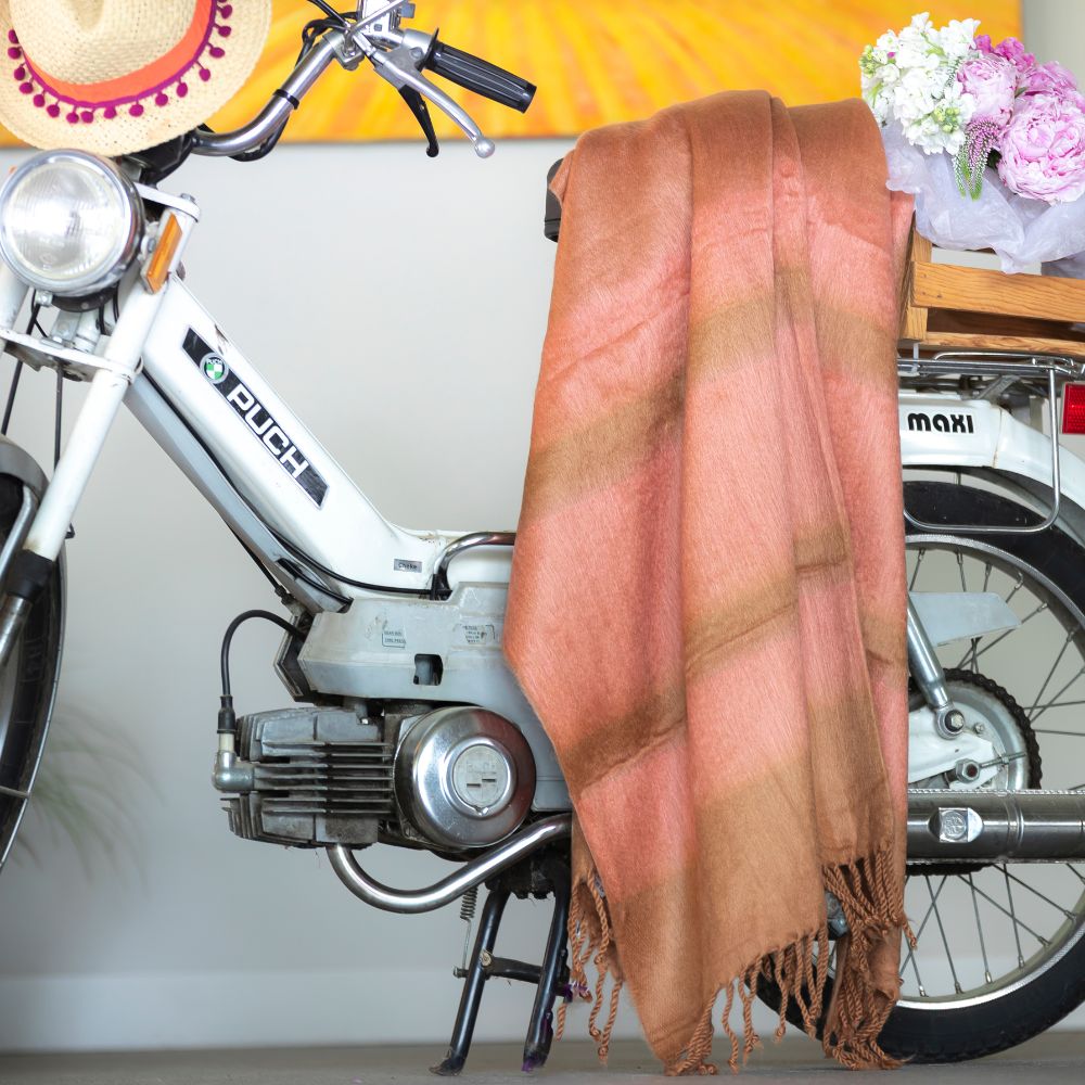 Handwoven Alpaca Throw Blanket From Ecuador - Copper & Coral - Kallpa Collection