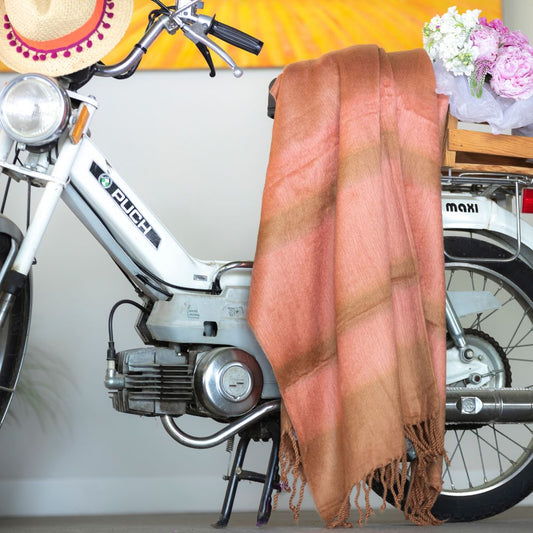 Handwoven Alpaca Throw Blanket From Ecuador - Copper & Coral - Kallpa Collection