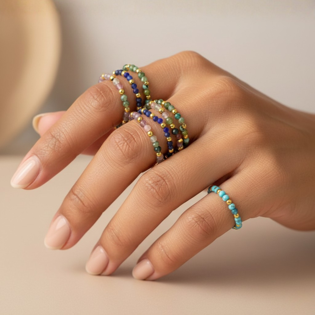 Multi-Stone Gemstone Bead Elastic Ring - Thailand