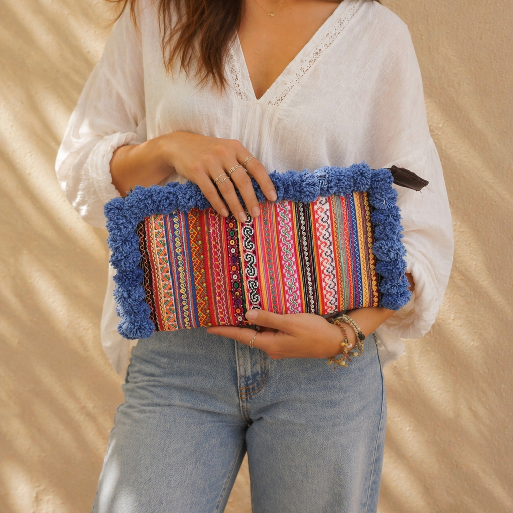 PomPom Vintage Upcycled Hmong Clutch - Thailand