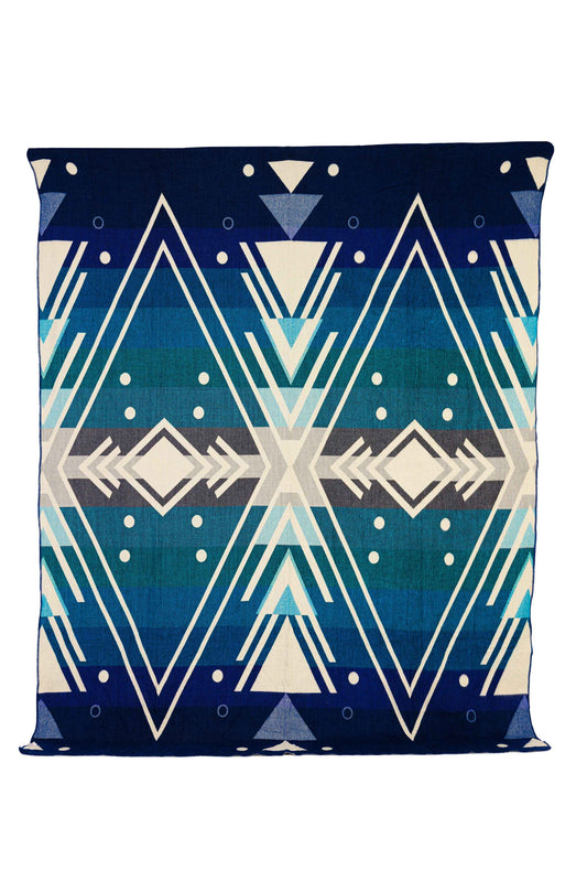 Handwoven Reversible Chevron Vibrant Blues Alpaca Throw Blanket - Yachana Collection