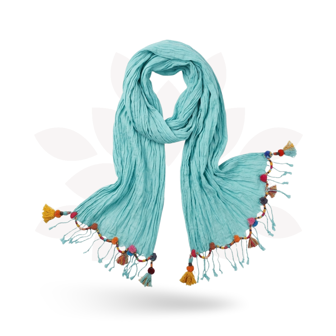 Cotton Pom Pom Sustainably Made Scarf - Thailand