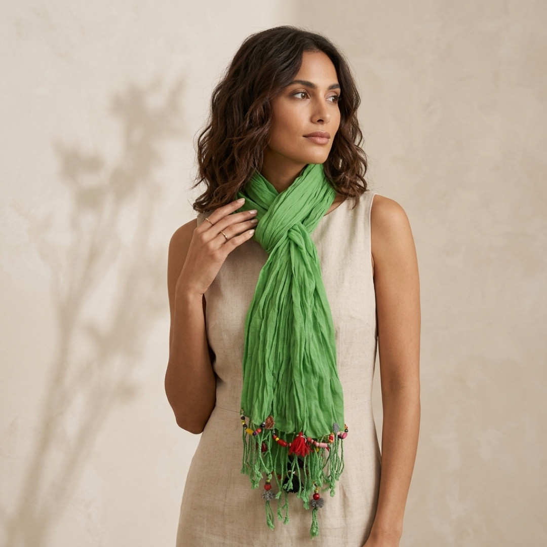 Cotton Pom Pom Sustainably Made Scarf - Thailand