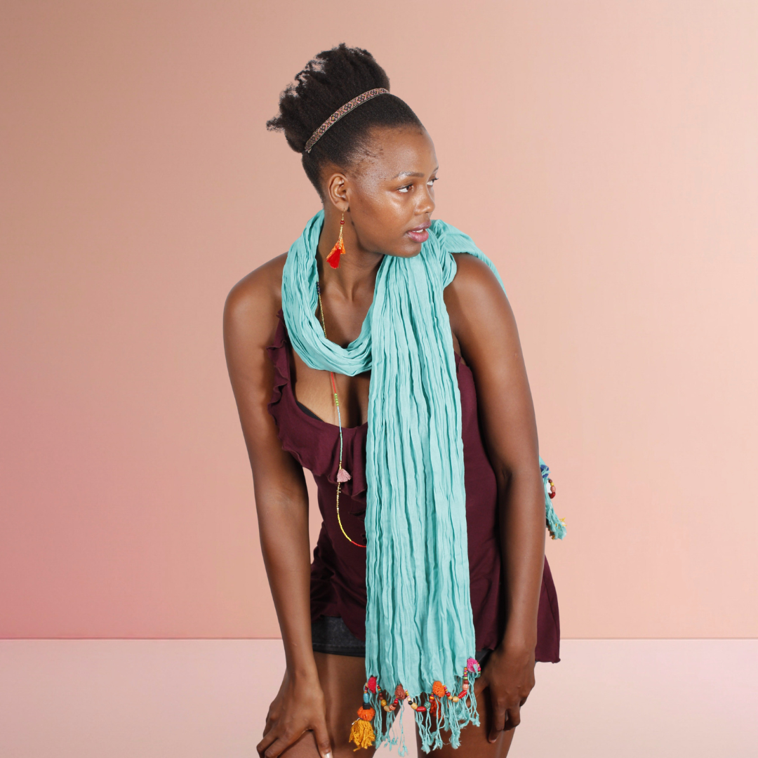 Cotton Pom Pom Sustainably Made Scarf - Thailand