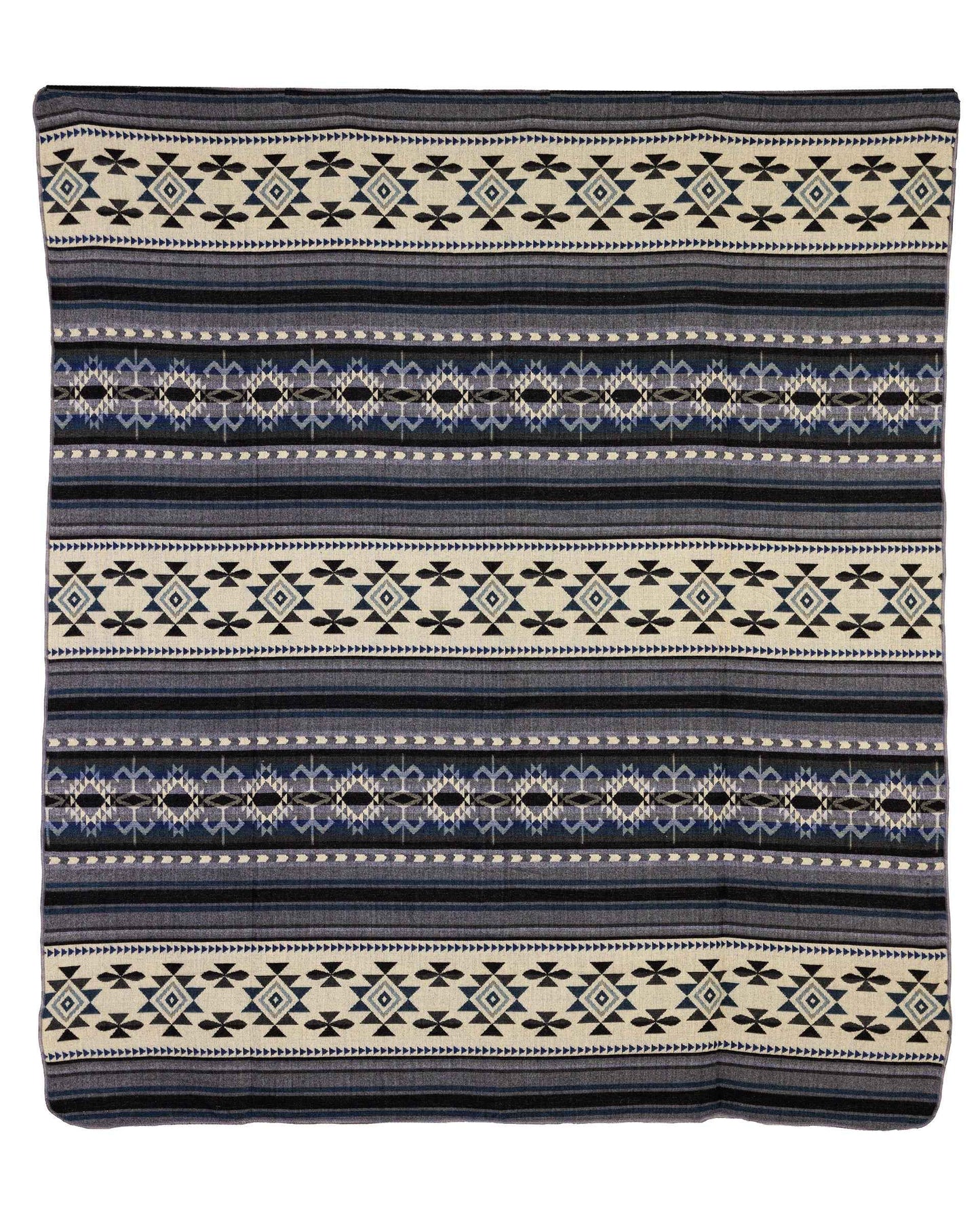Handwoven Reversible Geometric Blue Gray & Cream Alpaca Throw Blanket - Yachana Collection