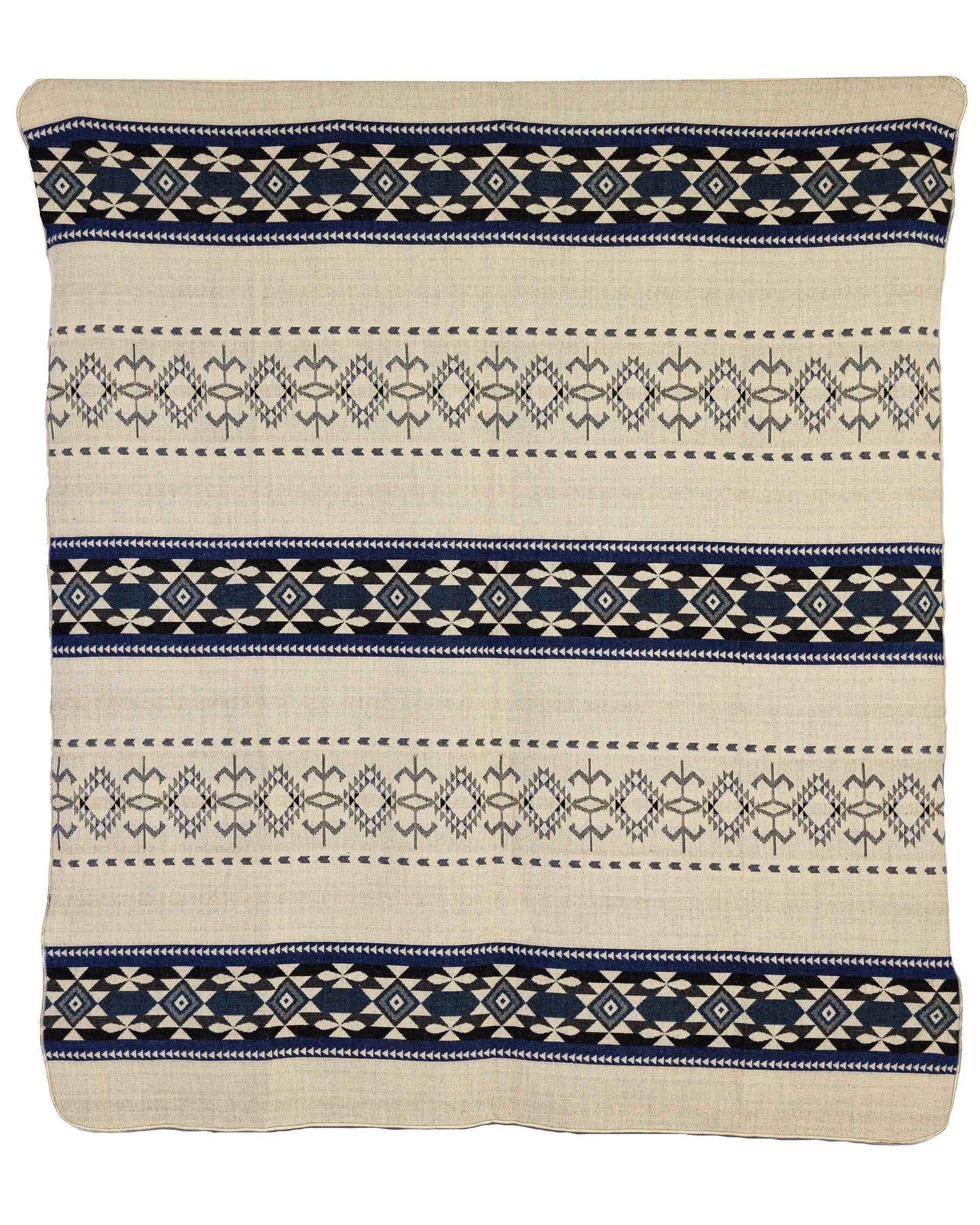 Handwoven Reversible Geometric Blue Gray & Cream Alpaca Throw Blanket - Yachana Collection