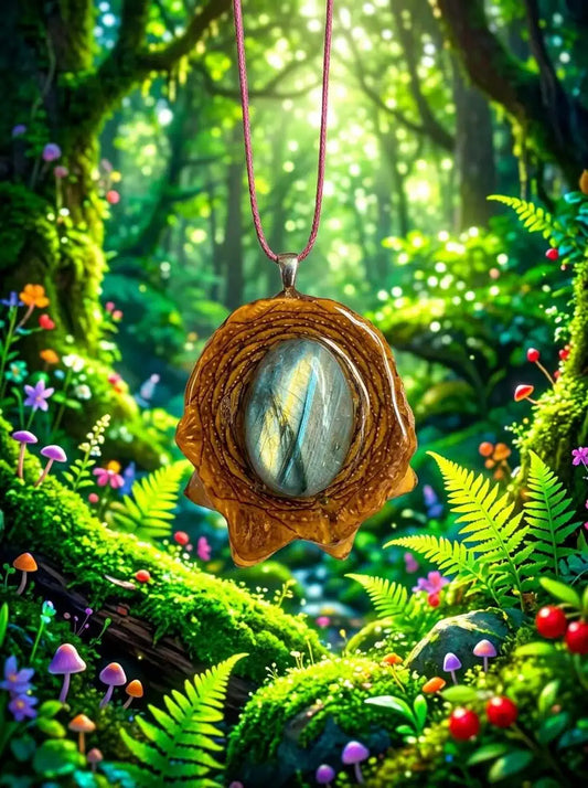 Labradorite Pinecone Pendant | Handmade PNW Resin Jewelry | #104