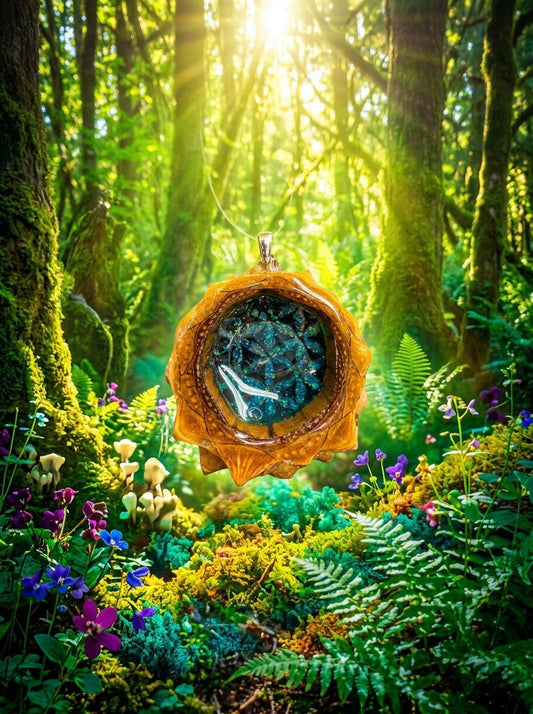 Crushed Opal and Shungite Flower of Life Pinecone Pendant