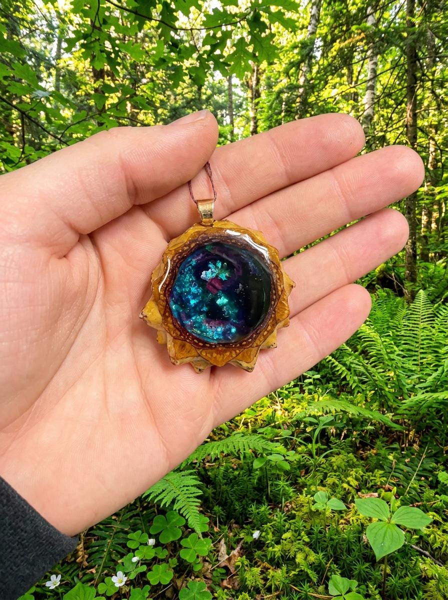 Deep Blue Yin Yang Crystal Pinecone Pendant