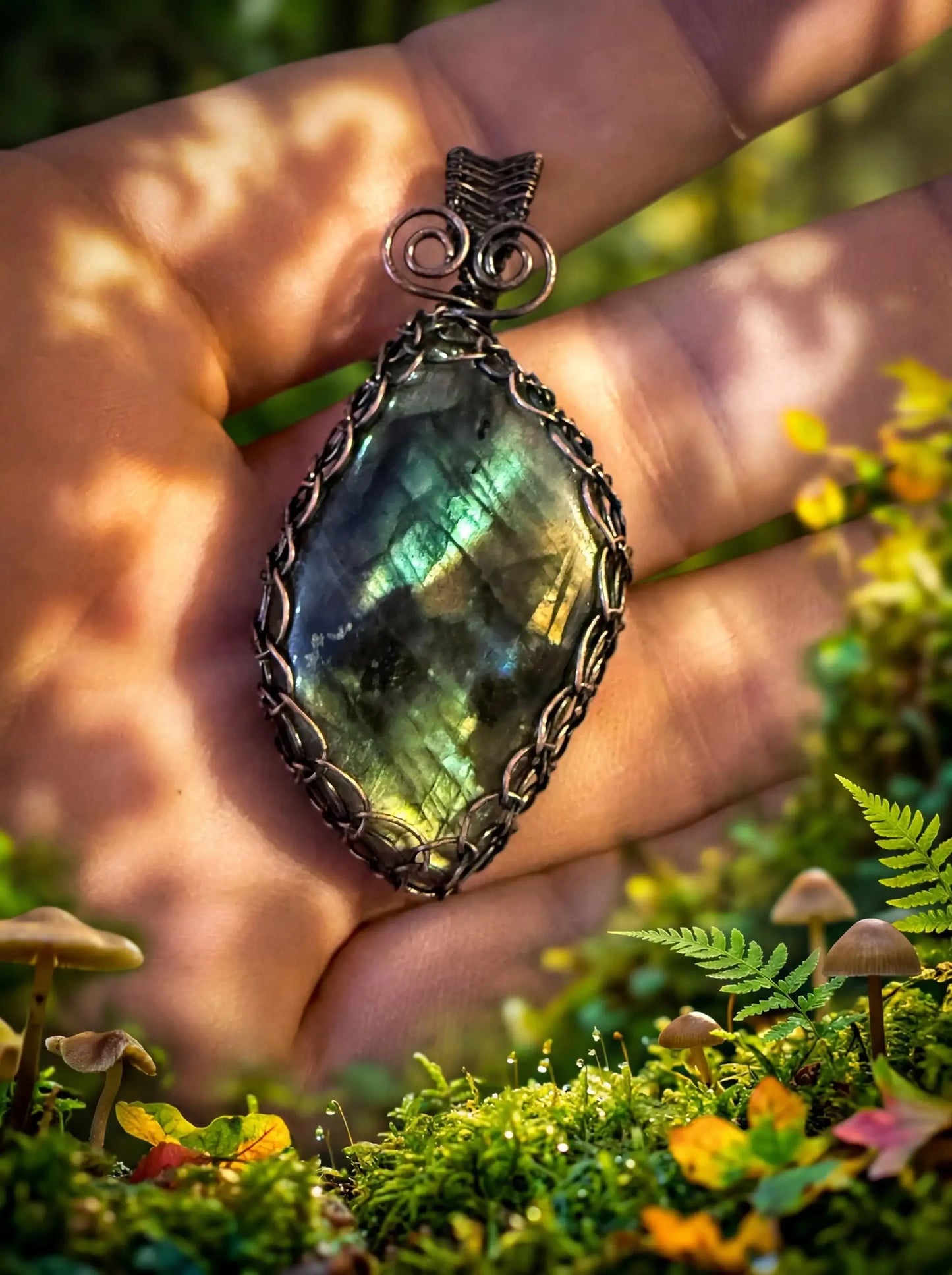 Aurorawood Relic Pendant | Labradorite Necklace | Wire Wrapped Crystal | Flashy Stone Jewelry | Handmade Statement Piece
