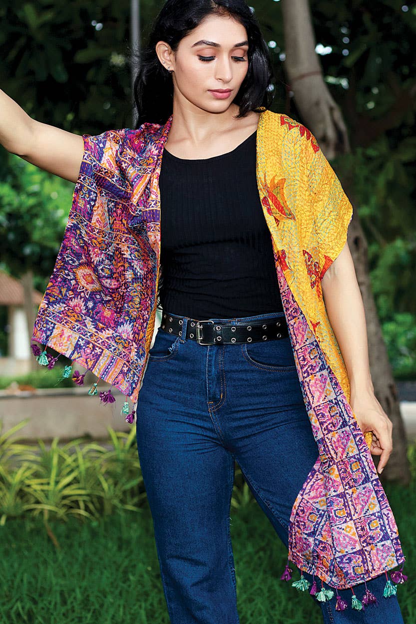 Silk Kantha Sari Tassel Scarves