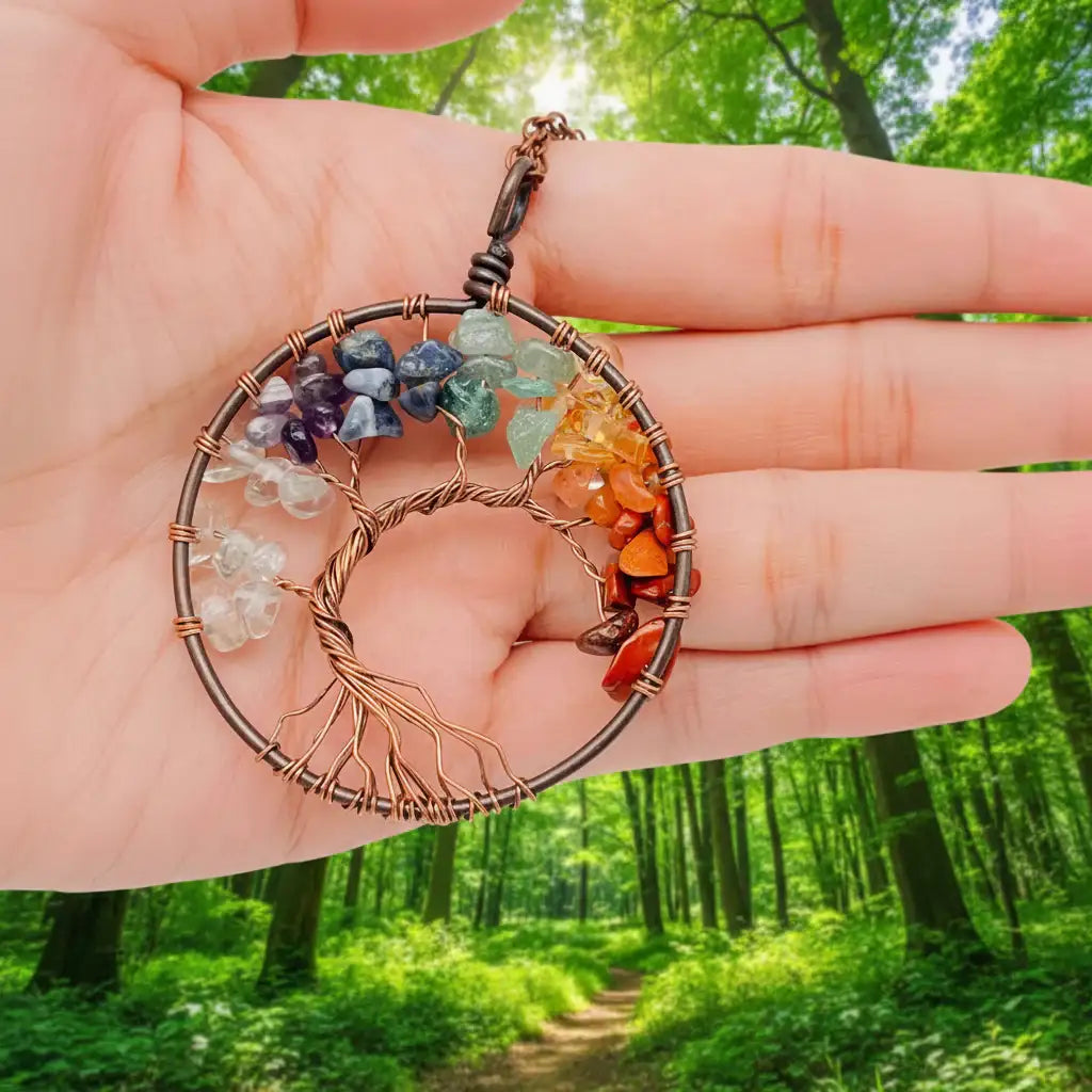 Handmade Natural Stone Gravel Pendant Necklace: Colored