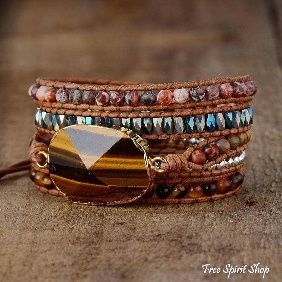 Natural Tiger Eye & Jasper Beaded Wrap Bracelet