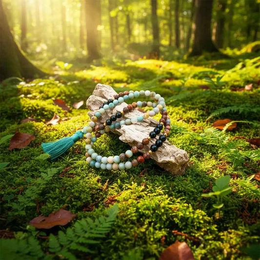Amazonite Black Onyx Red Howlite Mala Necklace