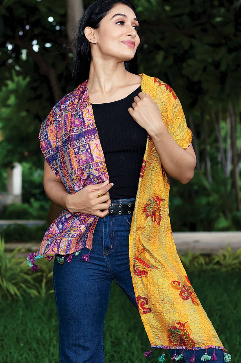Silk Kantha Sari Tassel Scarves