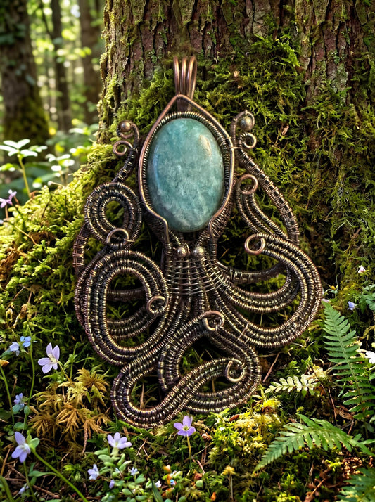 Verdant Kraken Relic Pendant | Forest Ocean Jewelry | Handmade Statement Piece | Nature Inspired Talisman