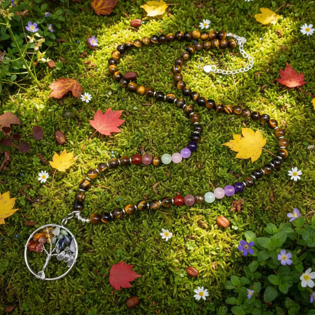 Tree of Life Pendant Natural Stone Beaded Necklace - CS