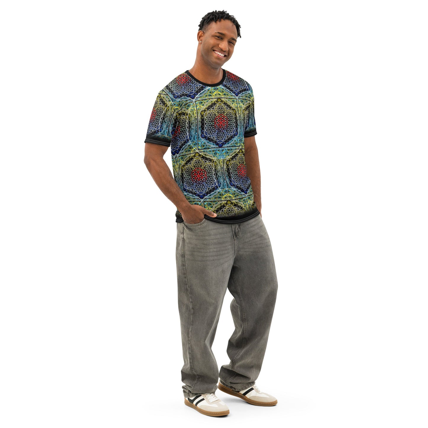 Electric Honeycomb | Sacred Geometry Tee | Cotton All-Over Print T-shirt