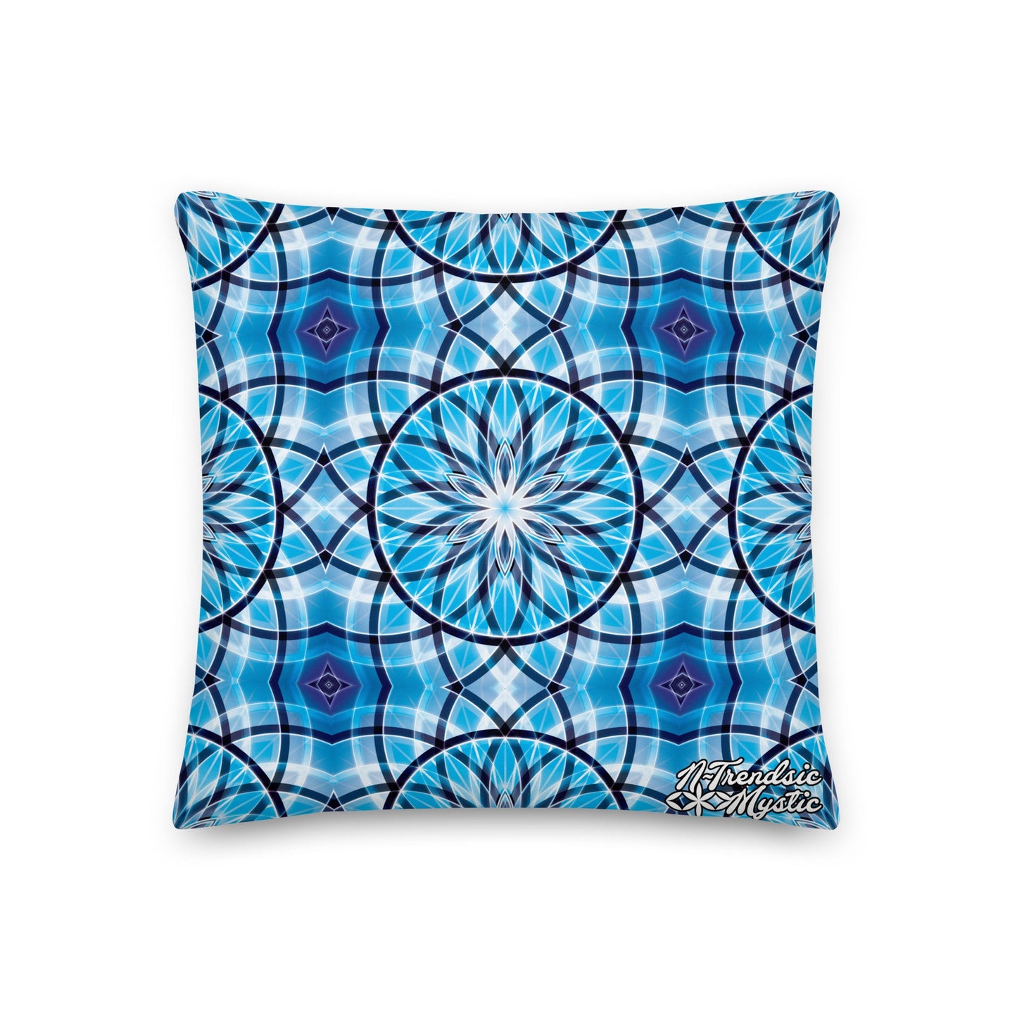 Sapphire Lunar | Sacred Geometry Premium Pillow – All-Over Print Mystic Home Décor