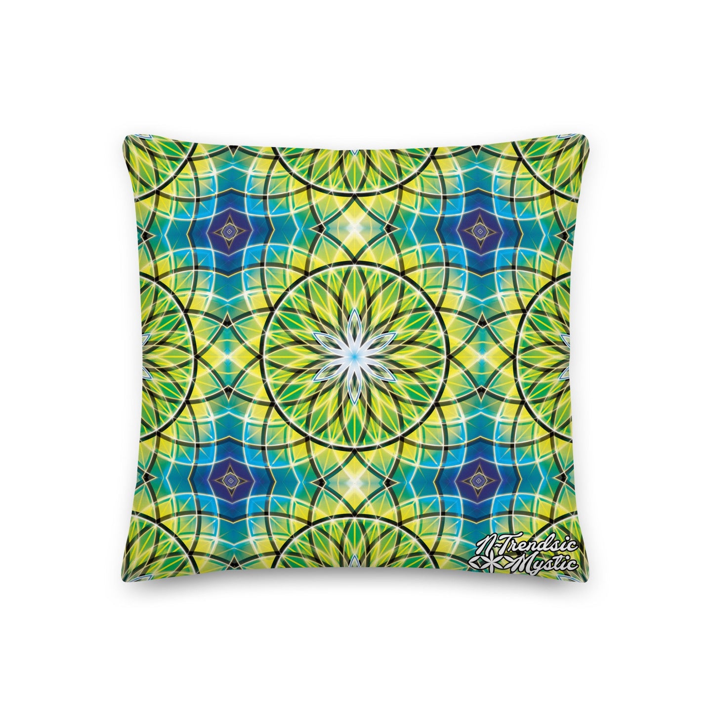 Emerald Lunar | Sacred Geometry Premium Pillow – All-Over Print Mystic Home Décor