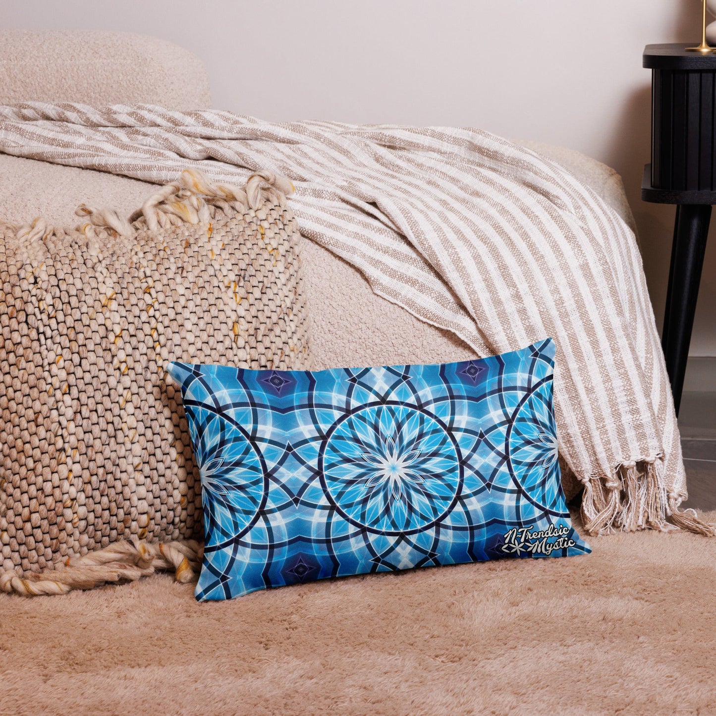 Sapphire Lunar | Sacred Geometry Premium Pillow – All-Over Print Mystic Home Décor