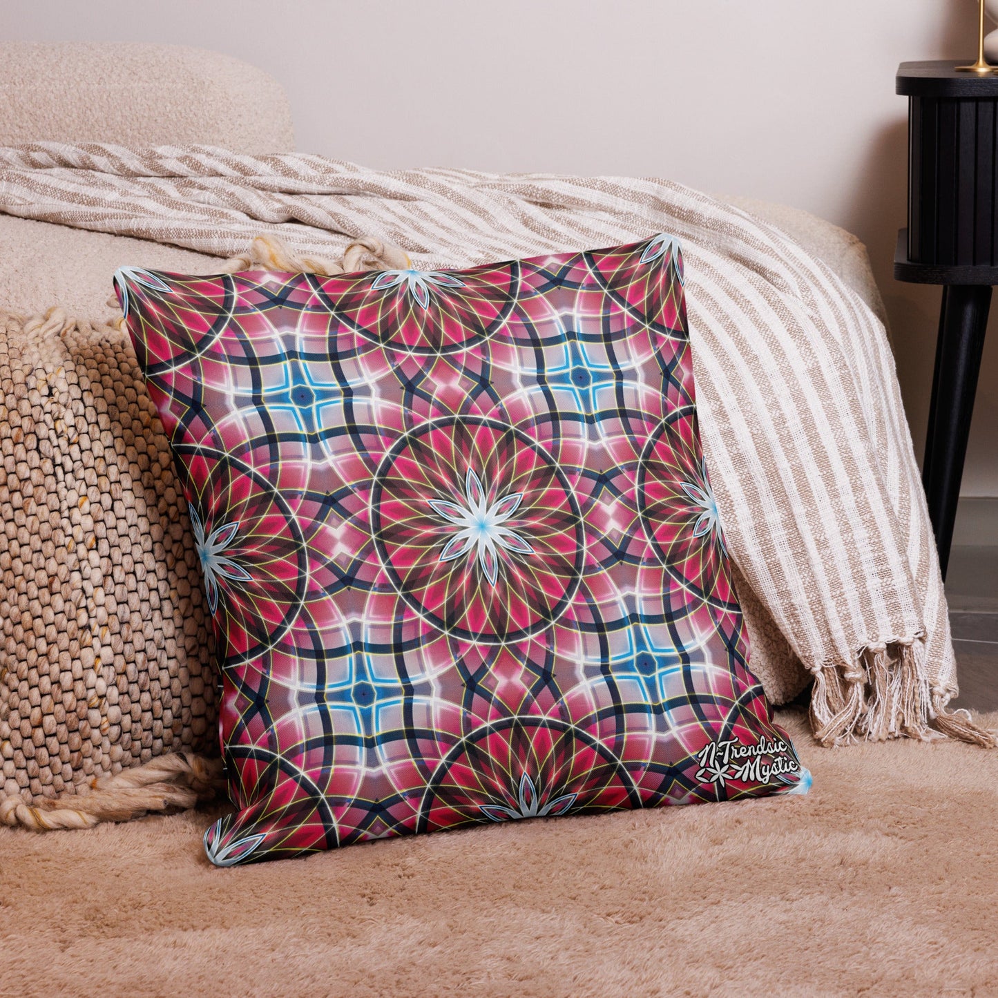 Crimson Lunar | Sacred Geometry Premium Pillow – All-Over Print Mystic Home Décor