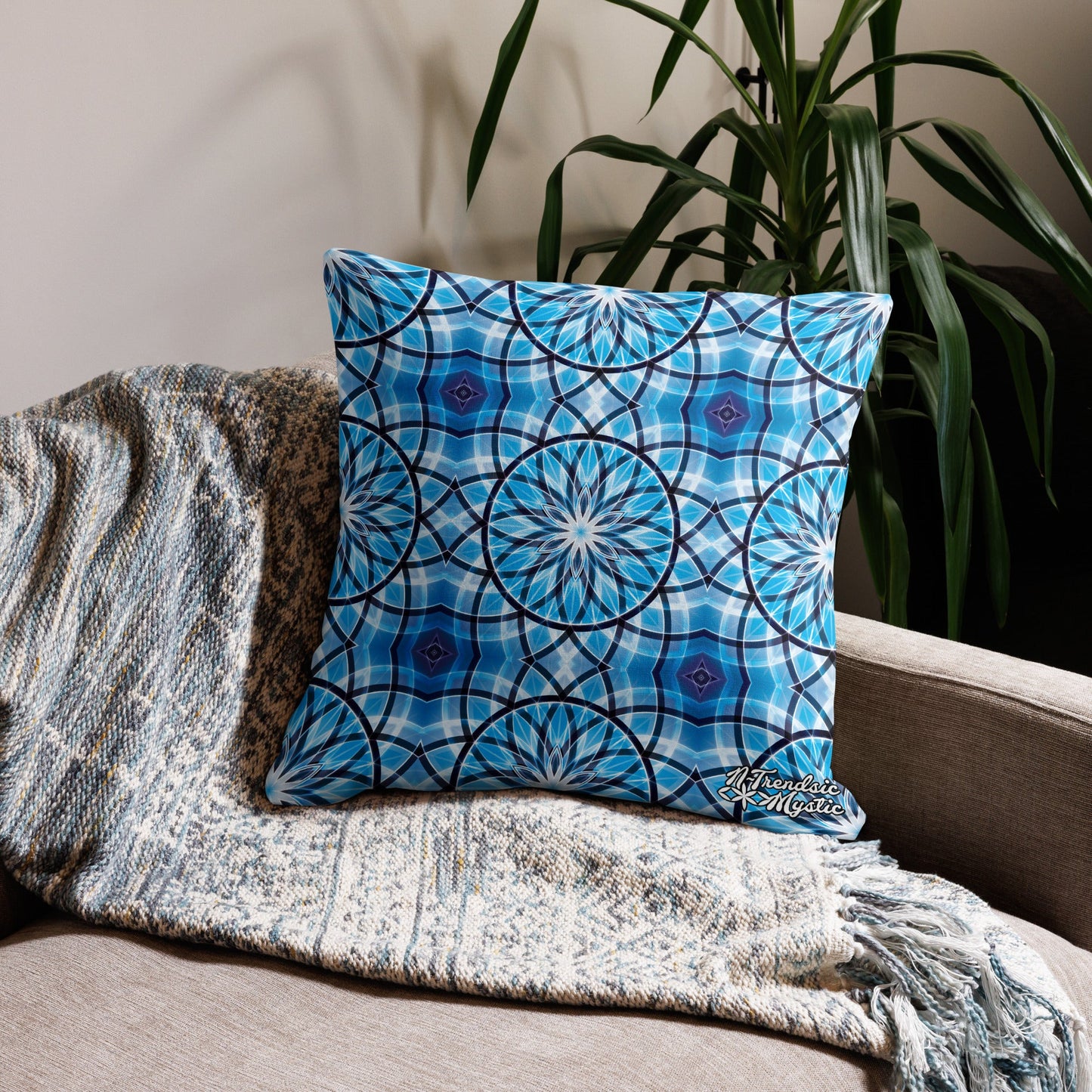 Sapphire Lunar | Sacred Geometry Premium Pillow – All-Over Print Mystic Home Décor