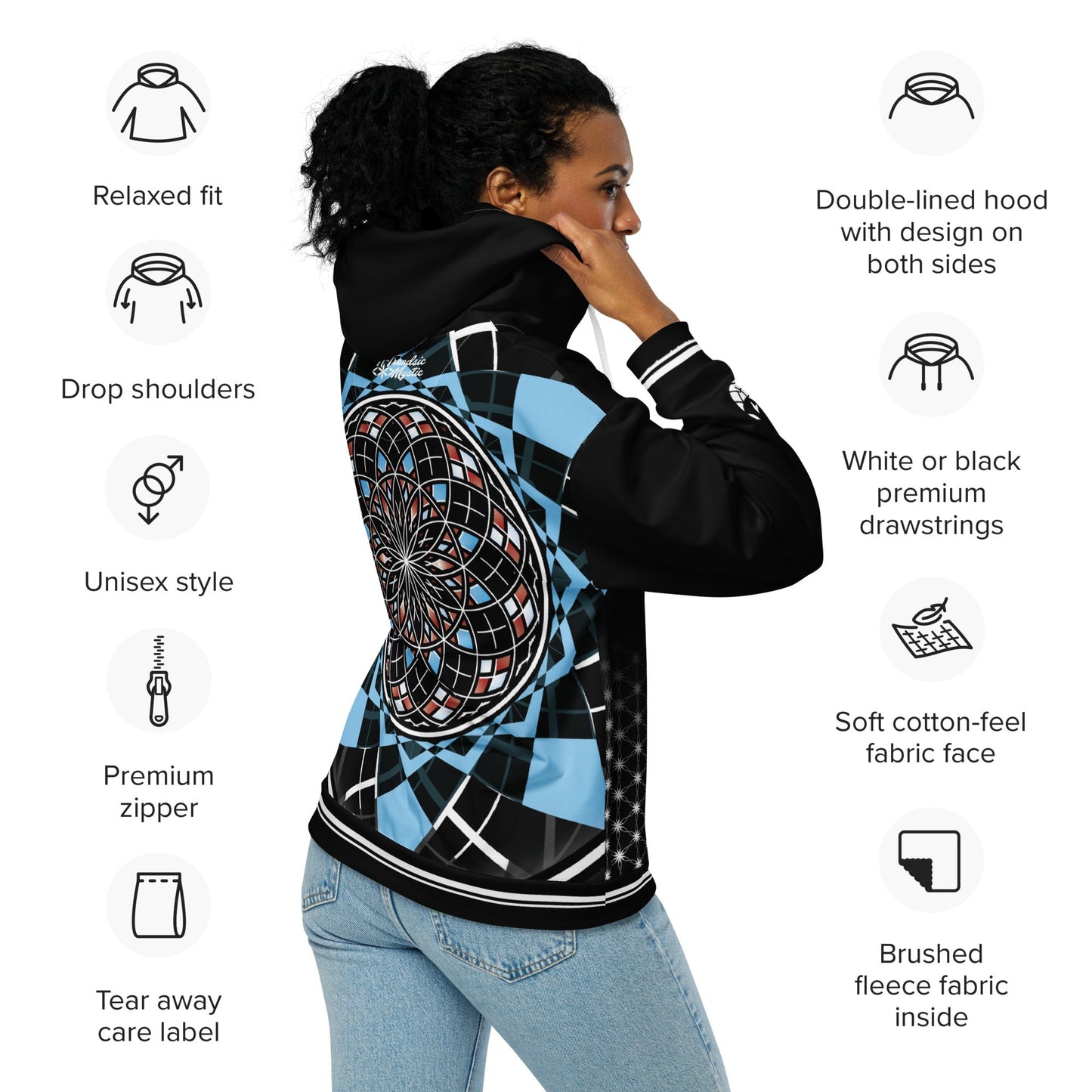 Quantum Bloom Sacred Geometry Unisex Zip Hoodie